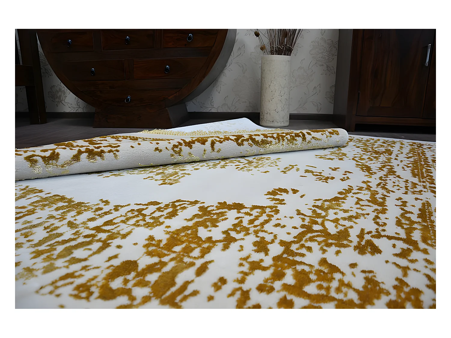 Tapis ACRYLIQUE MANYAS 192AA Ivoire/Doré franges 80x300 cm