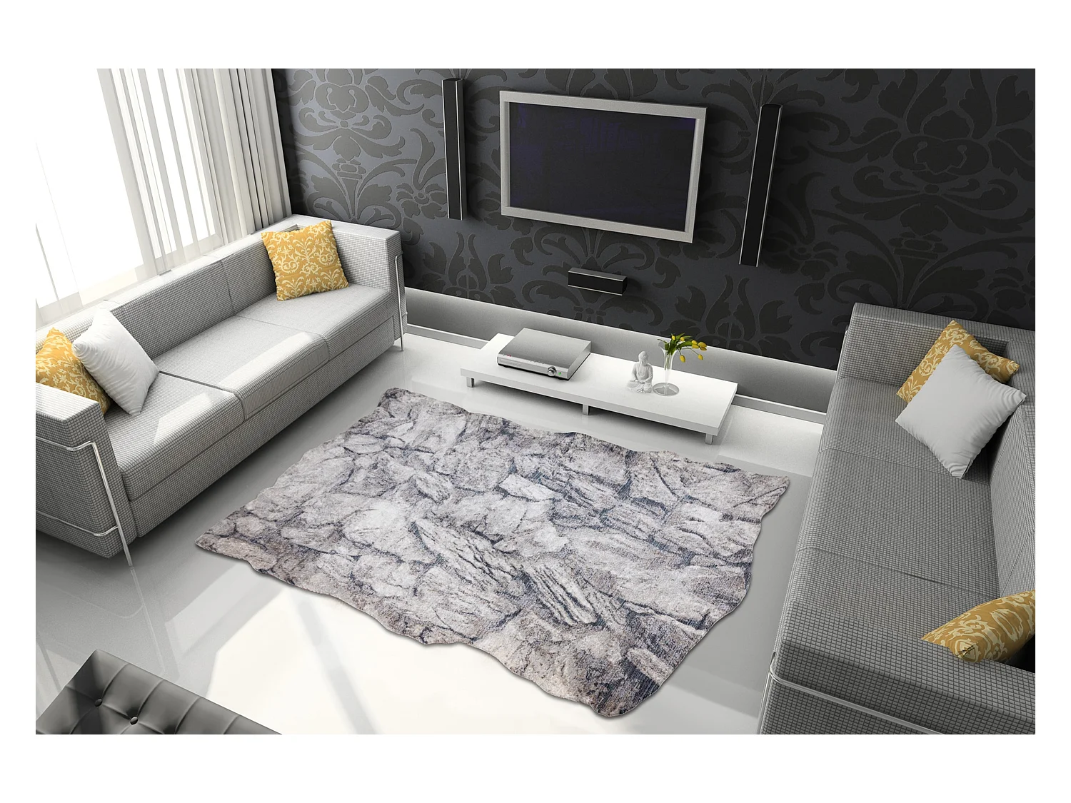 Tapis TINE 75417A Roche, calcul - moderne, forme irrégulière crème  160x220 cm