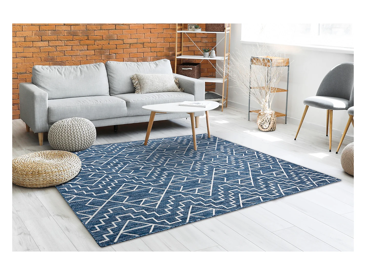 Tapis SIZAL SION Géométrique, Diamants 21778 tissé à plat bleu fon 160x220 cm