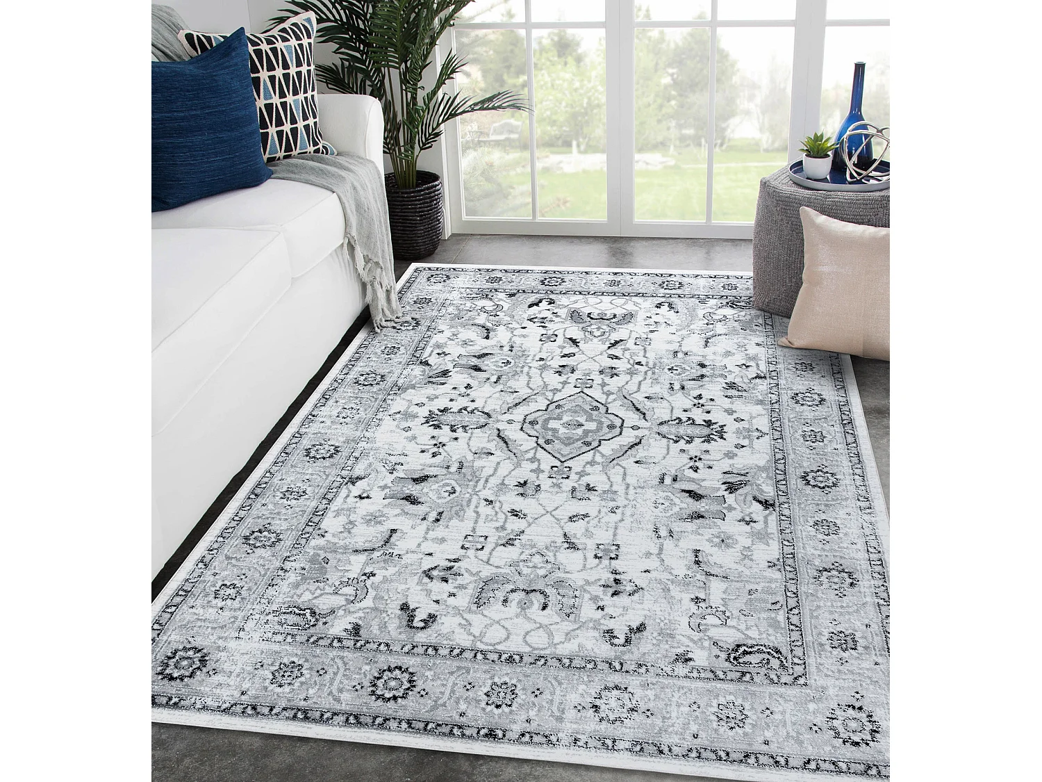 Tapis ARGENT - W7040 Cadre, vintage gris et noir 160x220 cm