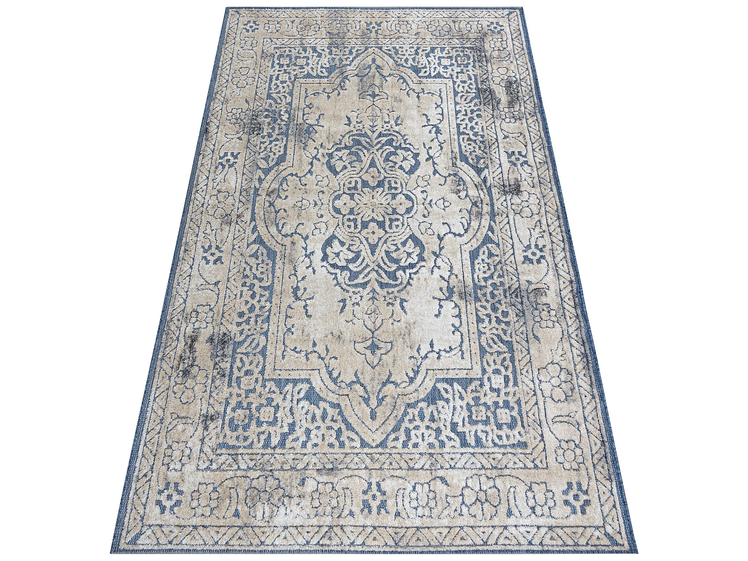 Tapis Structural SOLE D3871 Ornement, cadre - tissé à plat bleu / be 160x220 cm