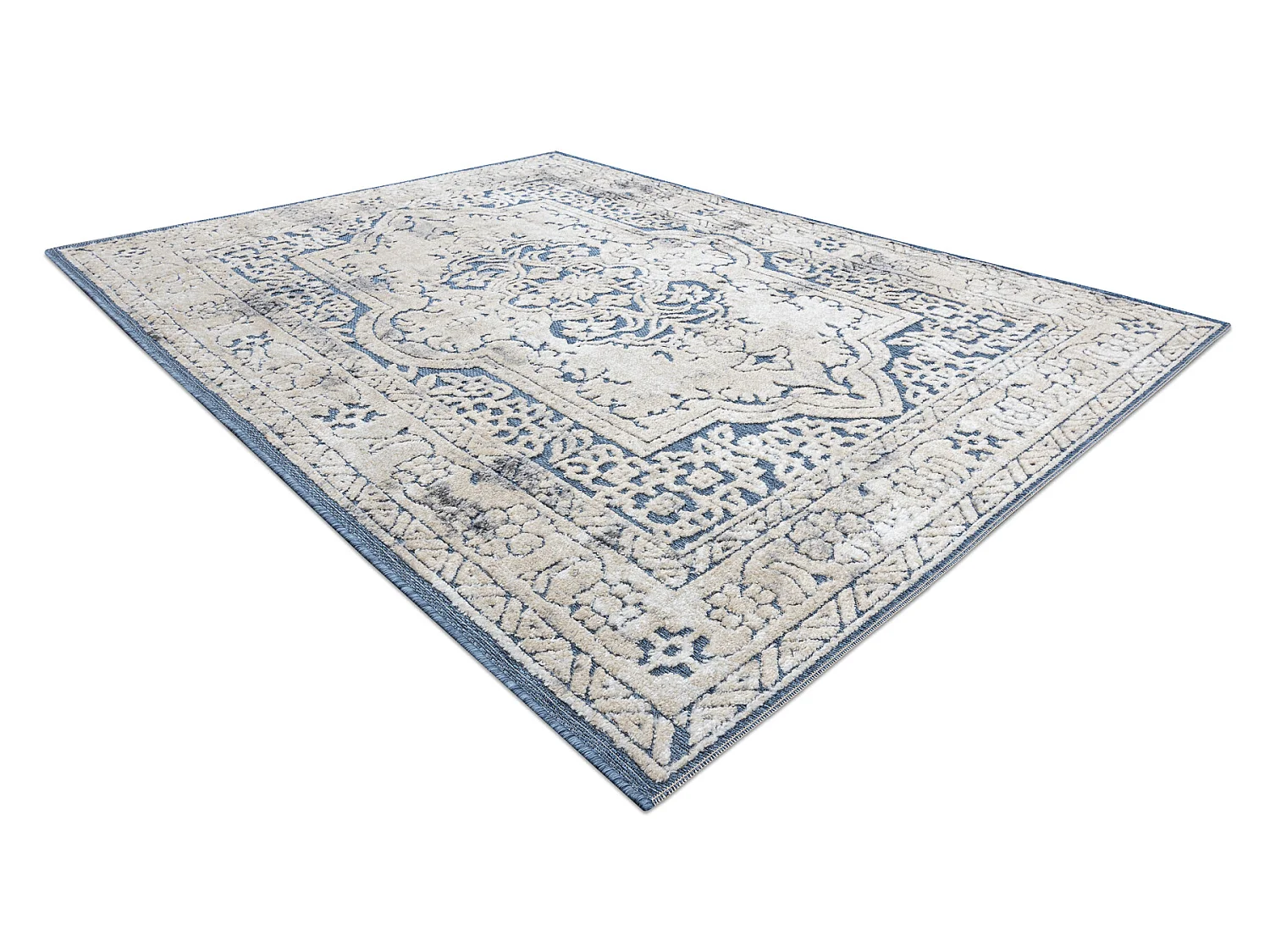Tapis Structural SOLE D3871 Ornement, cadre - tissé à plat bleu / be 160x220 cm