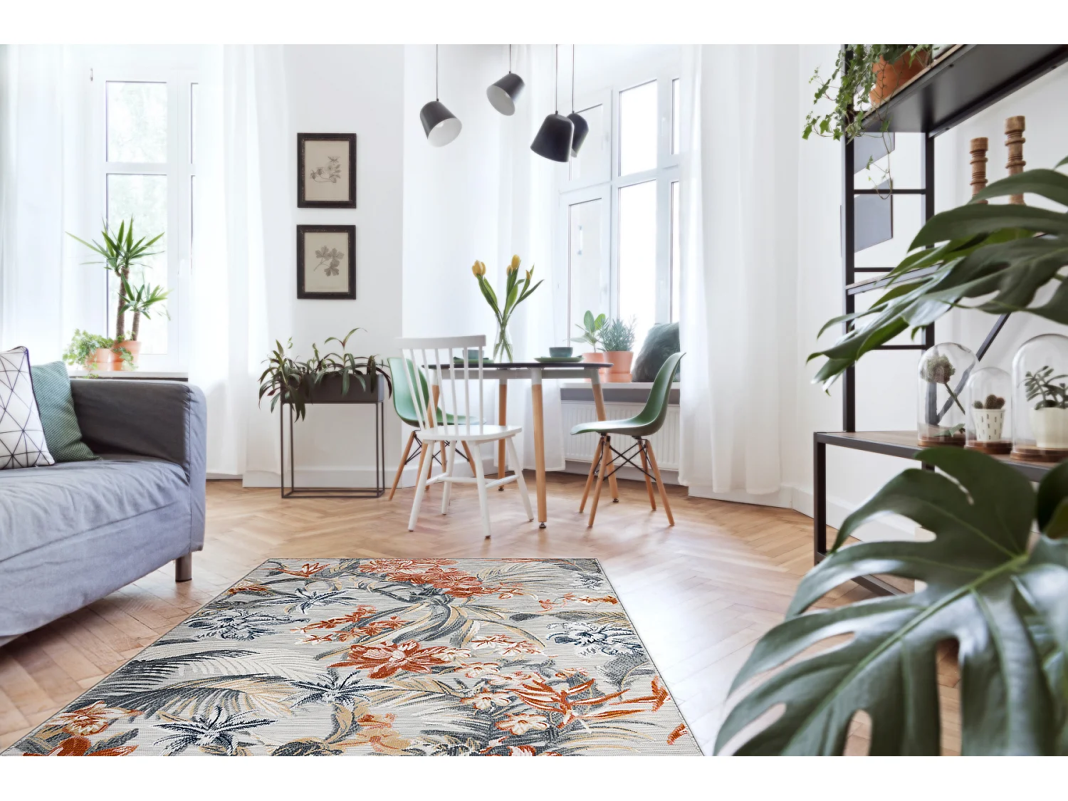 Tapis Structurel BOTANIC 65262 fleurs, tissé à plat sur balcon, terr 117x170 cm