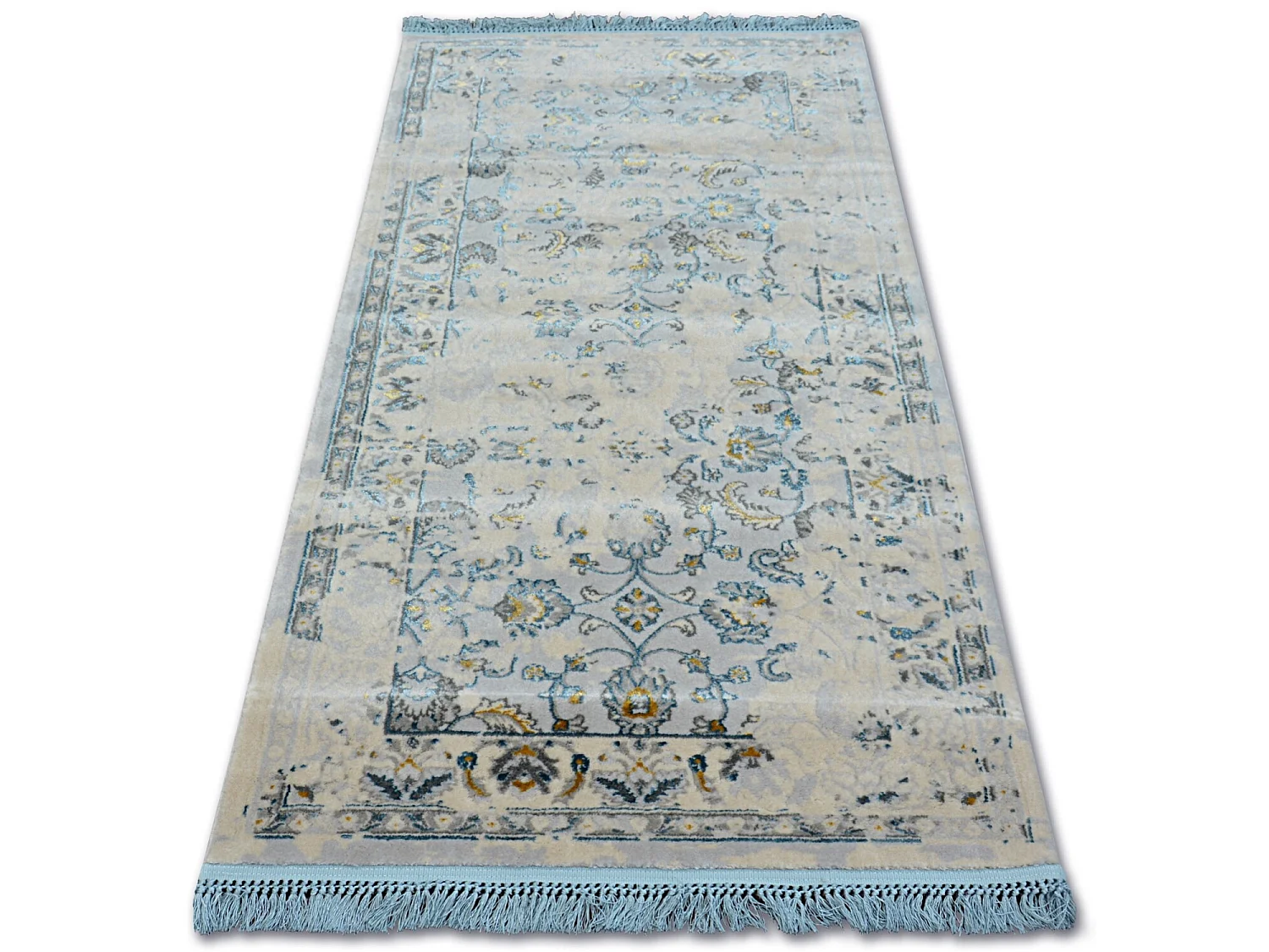 Tapis ACRYLIQUE MANYAS 196AA Ivoire/Doré franges 100x300 cm