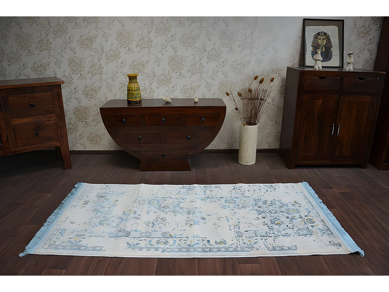 Tapis ACRYLIQUE MANYAS 196AA Ivoire/Doré franges 100x300 cm