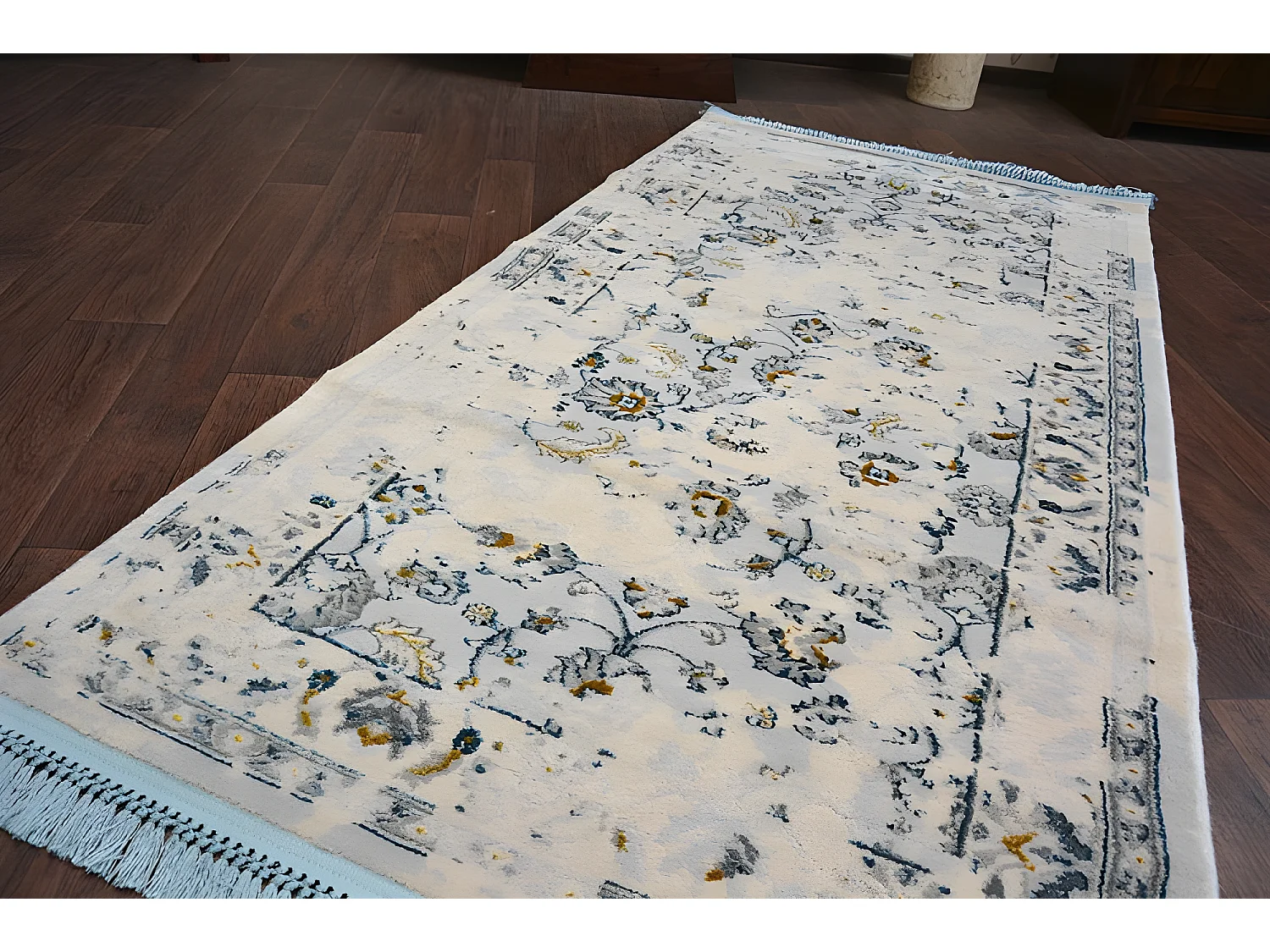 Tapis ACRYLIQUE MANYAS 196AA Ivoire/Doré franges 100x300 cm