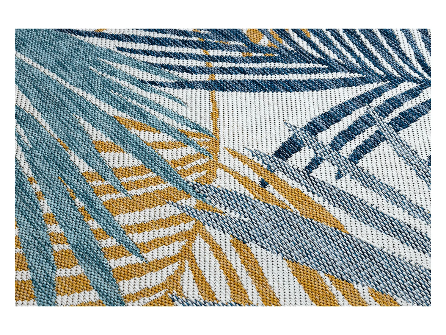 Tapis SIZAL COOPER Feuilles de palmier, tropical 22258 écru / bleu fo 160x220 cm