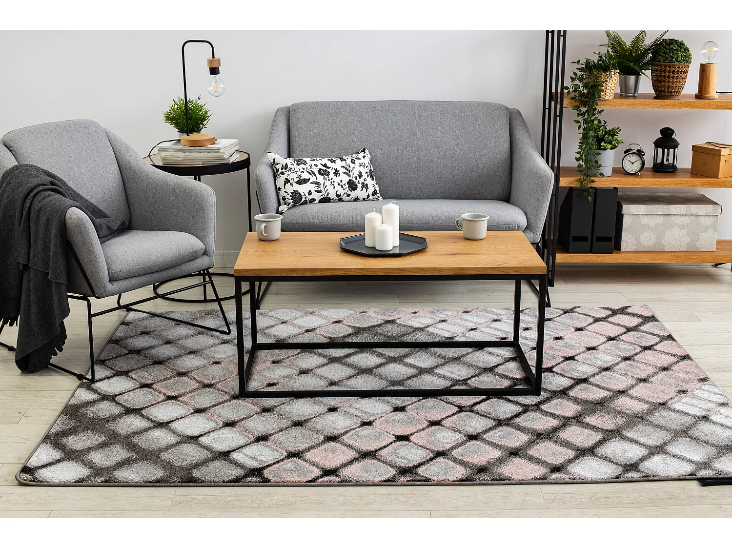 Tapijt INTERO REFLEX 3D Geruite , rozekleuring  280x370 cm