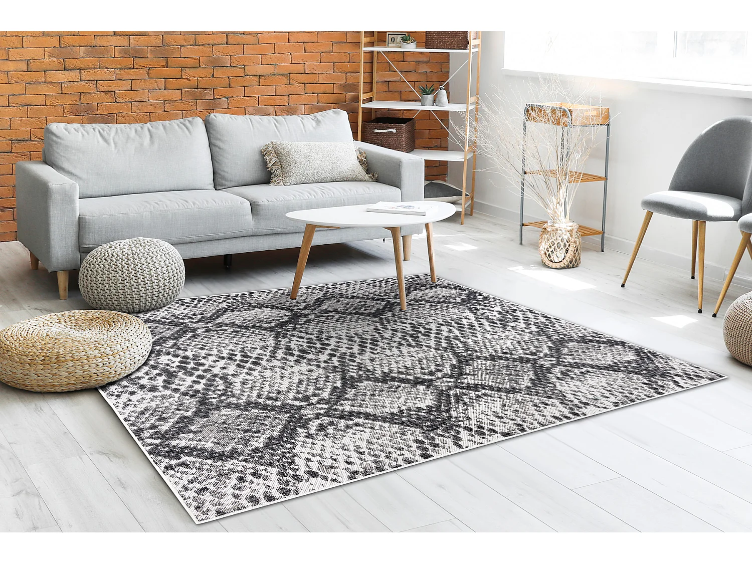 Tapis SIZAL SION Peau de serpent 22162 tissé à plat ecru / noir 160x220 cm