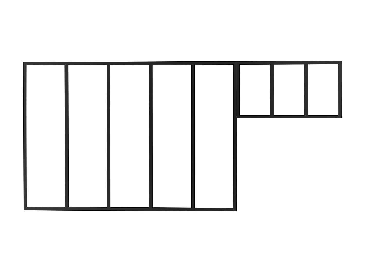 Cristalera estilo taller con travesaño de aluminio termolacado - Ancho 150 x Alt. 105 + Ancho 73 x Alt. 40 cm - Negro - BAYVIEW