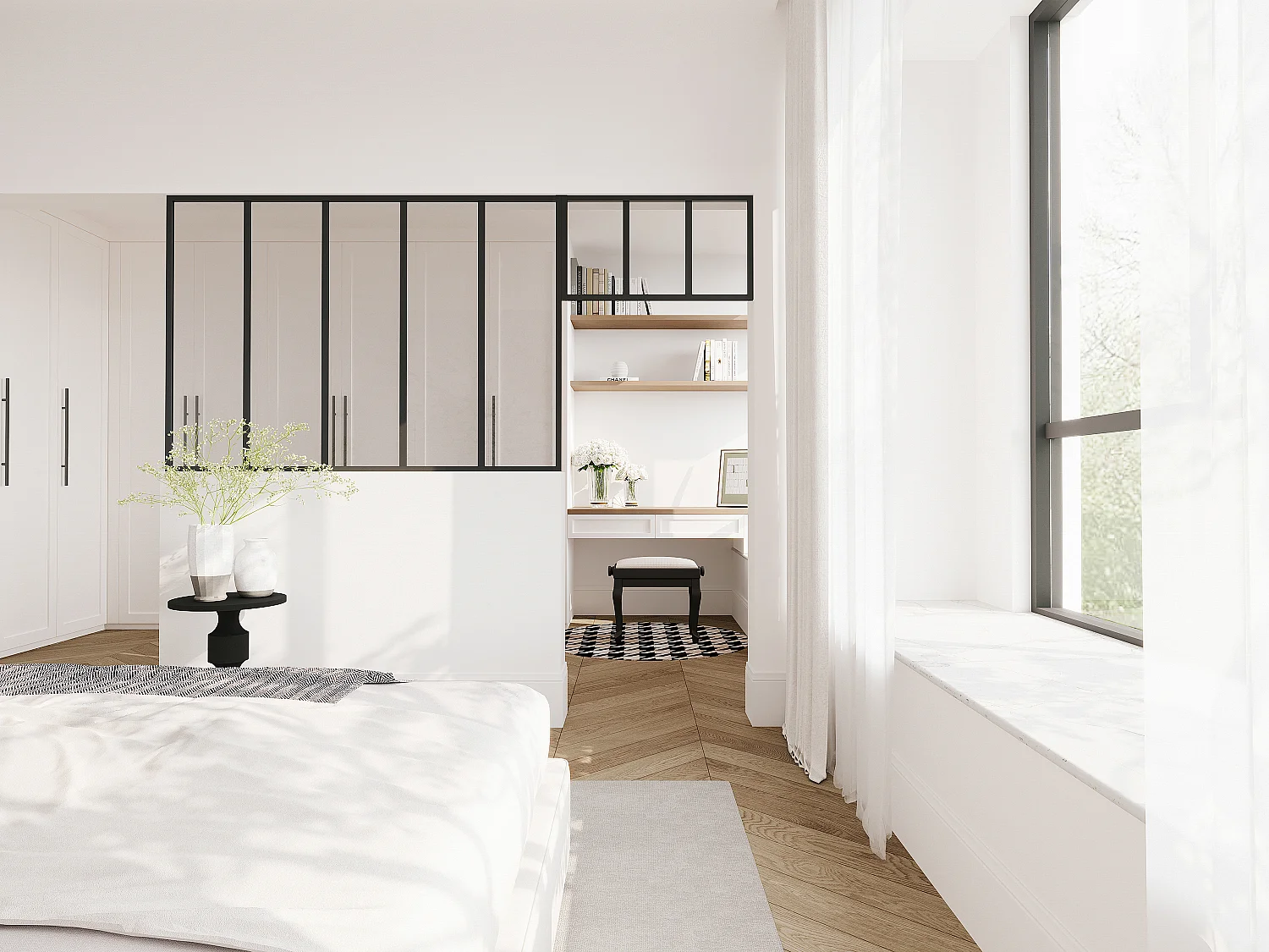Verrière atelier avec imposte en aluminium thermolaqué - L150 x H105 + L73 x H40 cm - Noir - BAYVIEW