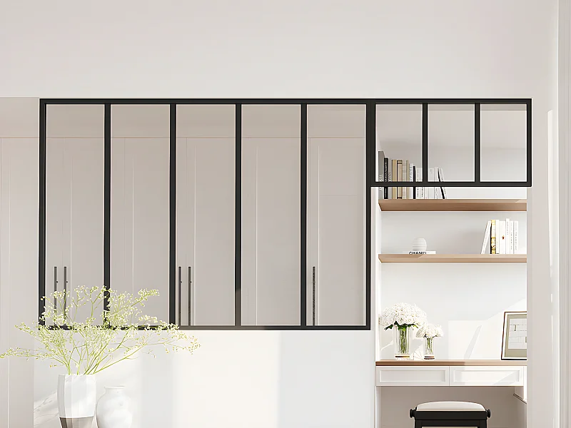 Raam werkplaats van gepoedercoat aluminium -  L150 x H105 + L73 x H40 cm - Zwart - BAYVIEW