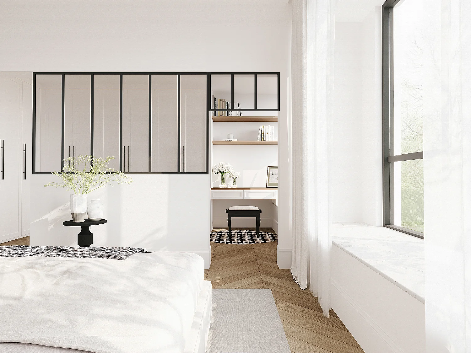 Verrière atelier avec imposte en aluminium thermolaqué - L180 x H105 + L73 x H40 cm - Noir - BAYVIEW