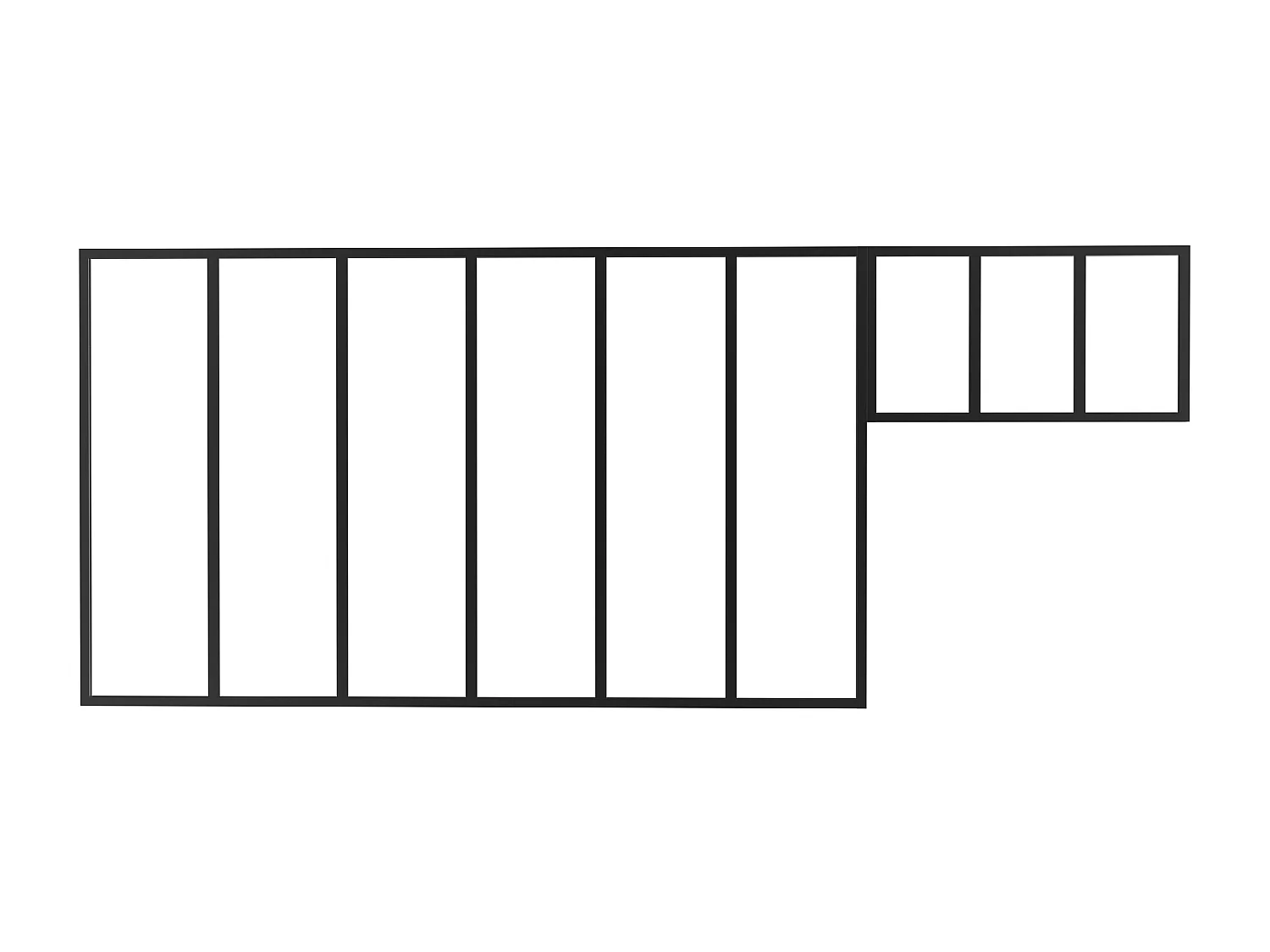 Vetrata atelier con sopraluce L180 x H105 + L73 x H40 cm in Alluminio termolaccato Nero - BAYVIEW