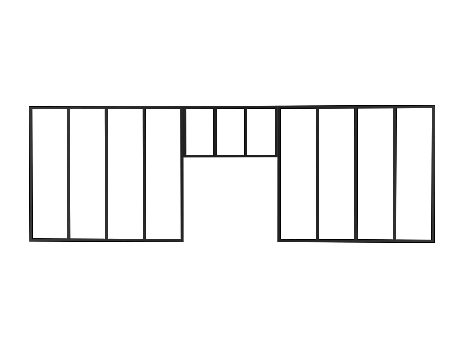Atelier-Glaswand mit Oberlicht 2er-Set - thermolackiertes Aluminium - 2x 120 x 105 + 73 x 40 cm - Schwarz - BAYVIEW