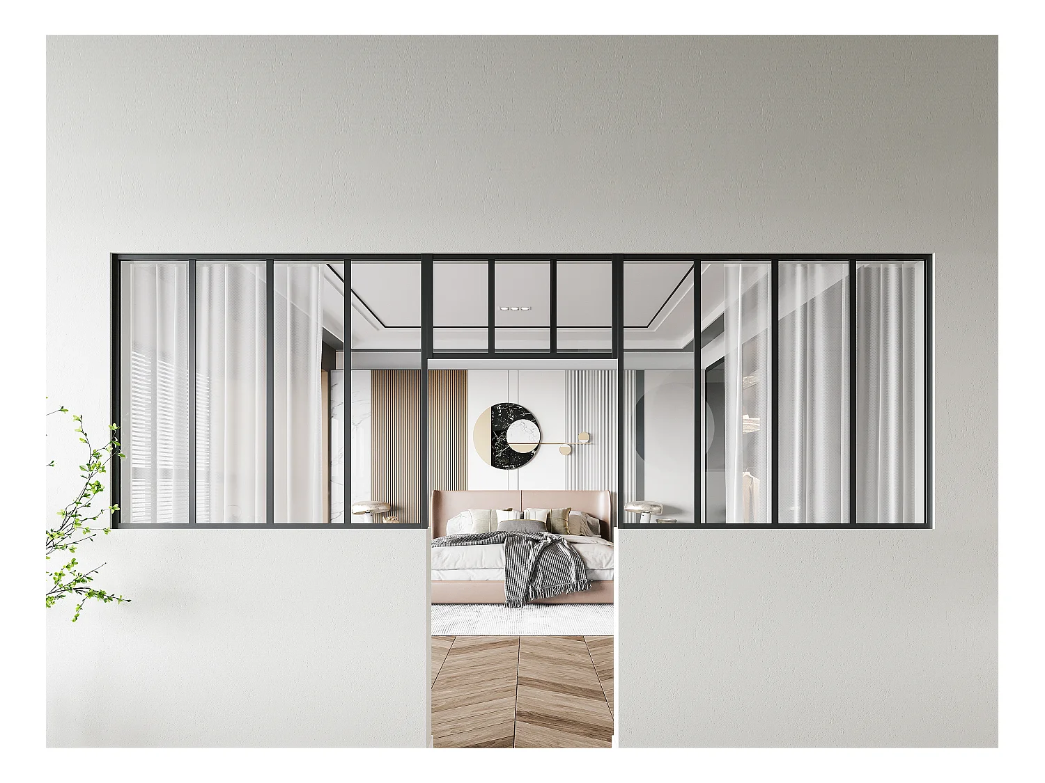 Lot de 2 verrières atelier avec imposte en aluminium thermolaqué - 2 x L120 x H105 + L73 x H40 cm - Noir - BAYVIEW