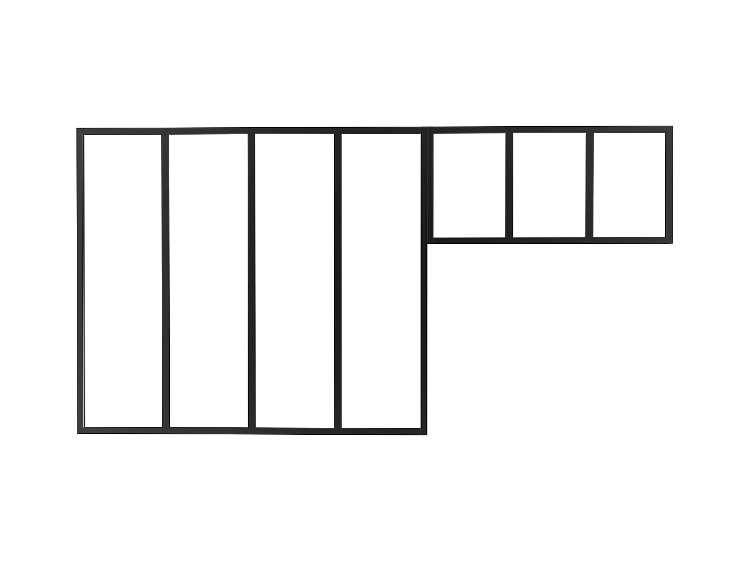 Cristalera estilo taller con travesaño de aluminio termolacado - Ancho 120 x Alt. 105 + Ancho 83 x Alt. 40 cm - Negro - BAYVIEW