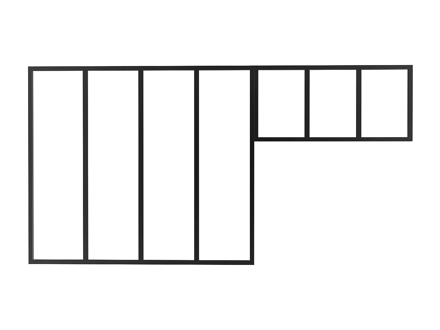 Divisória de atelier com divisória envidraçada alumínio termolacado C120 x A105 + C83 x A40 cm preto - BAYVIEW