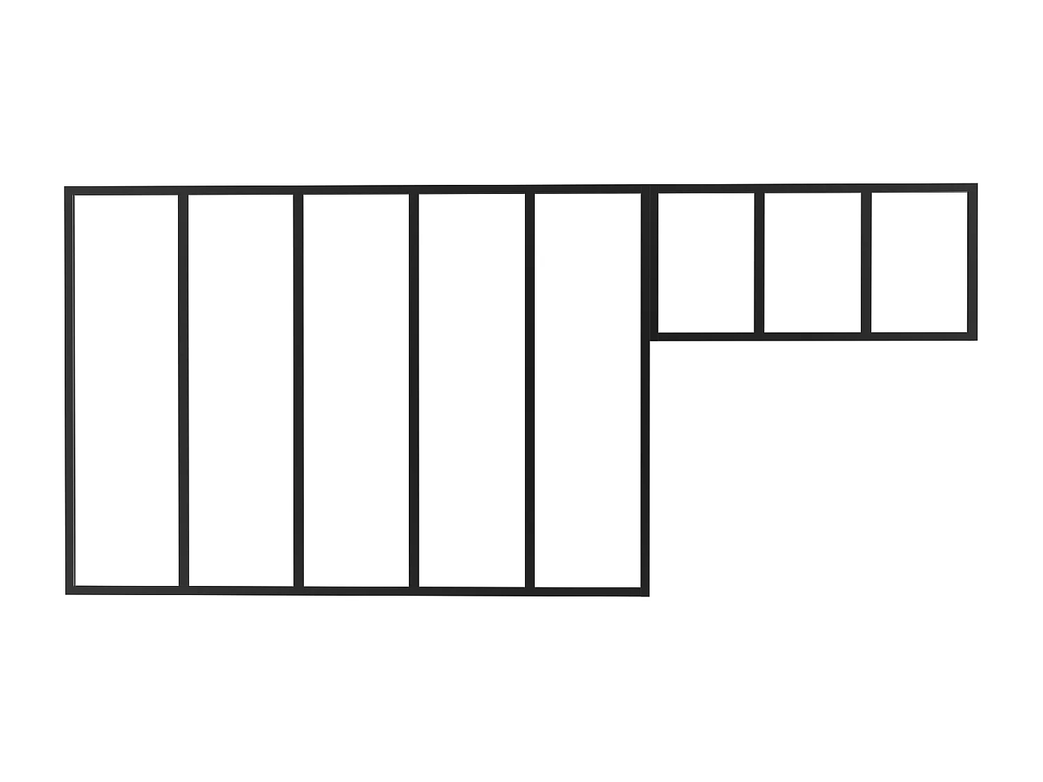 Divisória de atelier com divisória envidraçada alumínio termolacado C150 x A105 + C83 x A40 cm preto - BAYVIEW