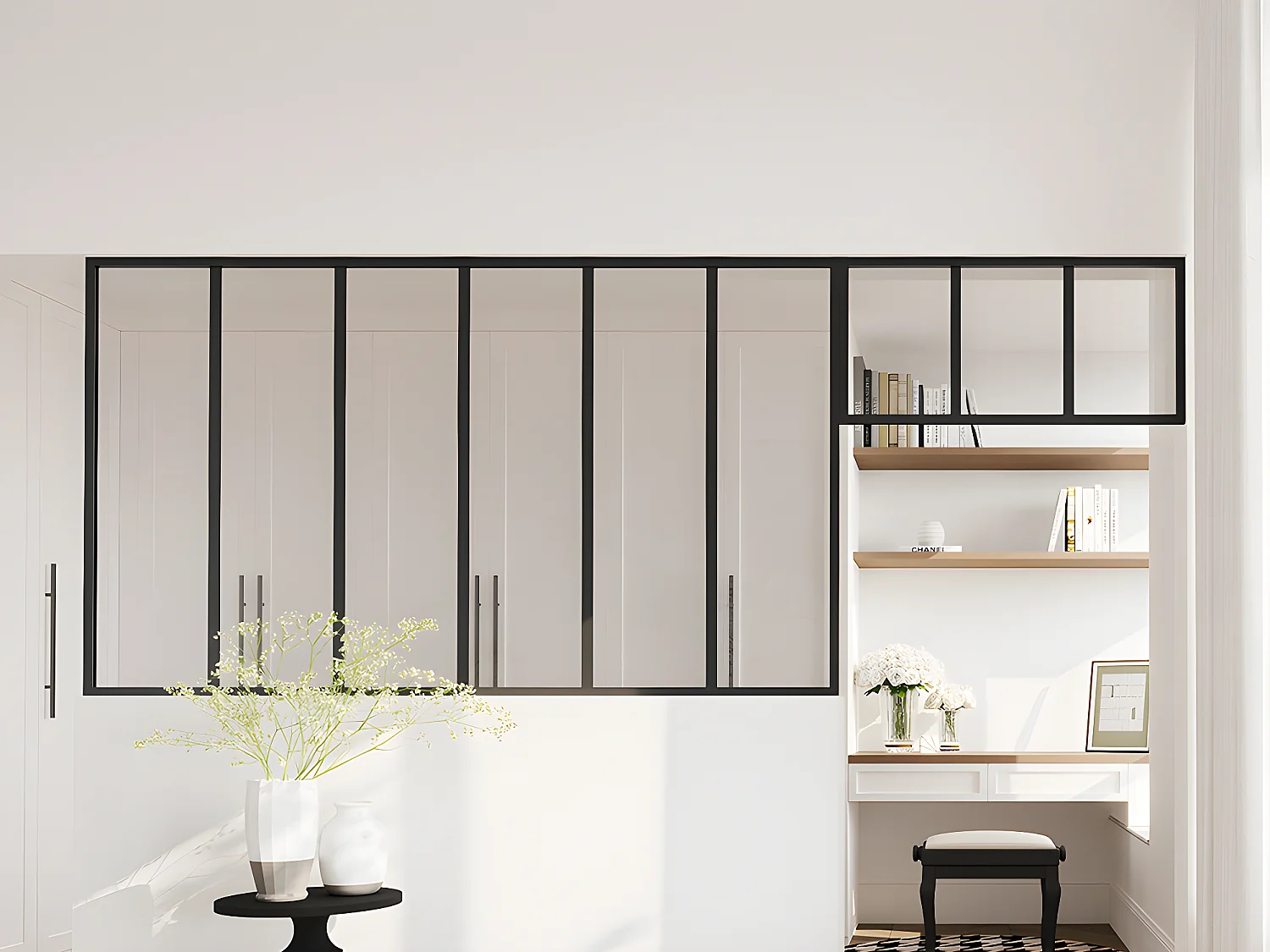 Raam werkplaats van gepoedercoat aluminium -  L180 x H105 + L83 x H40 cm - Zwart - BAYVIEW