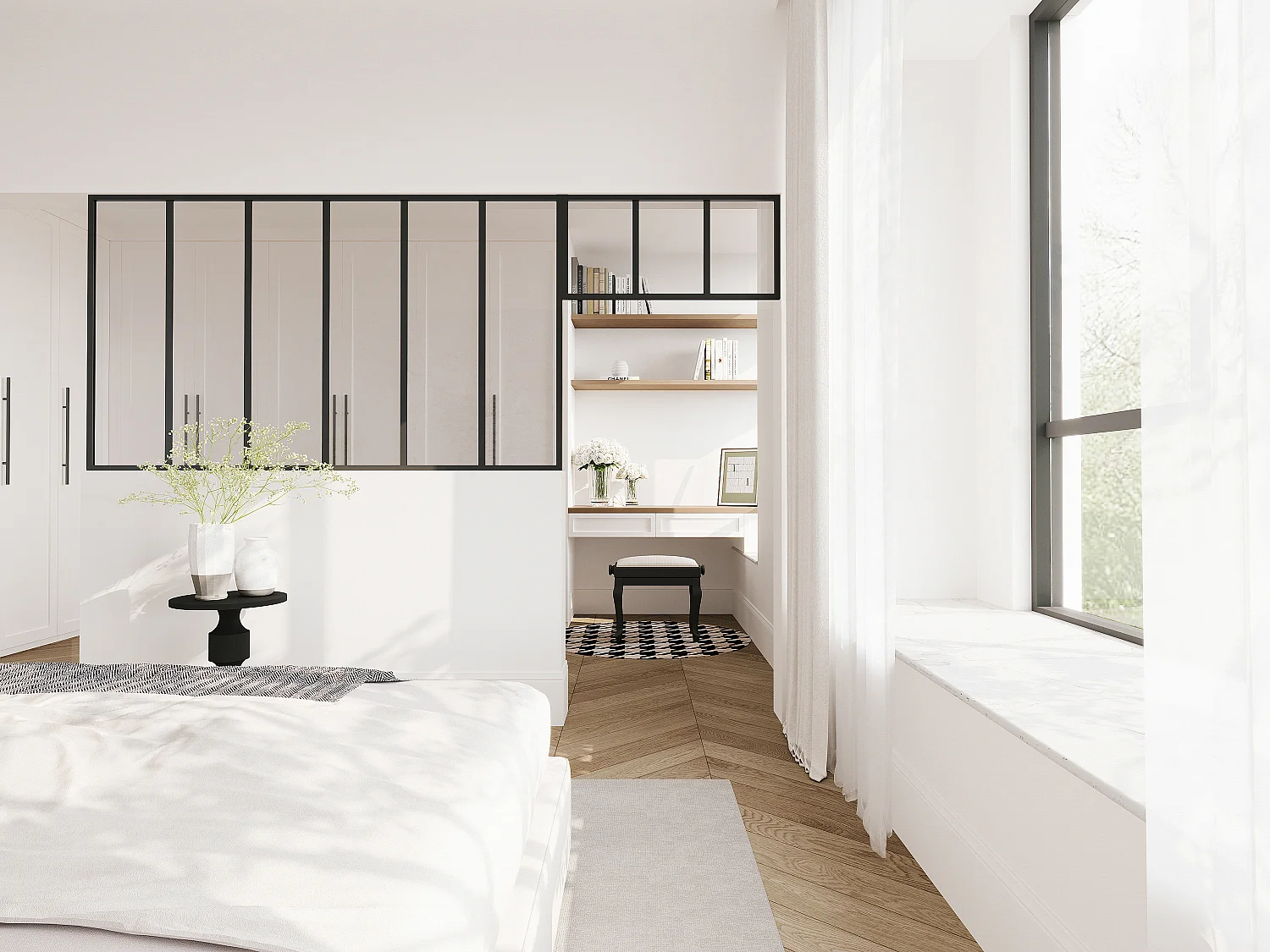 Raam werkplaats van gepoedercoat aluminium -  L180 x H105 + L83 x H40 cm - Zwart - BAYVIEW