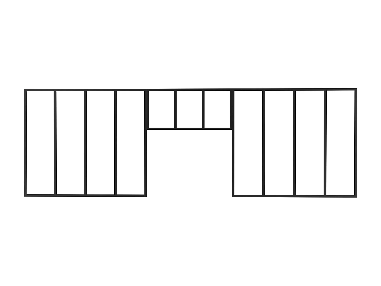 Conjunto de 2 divisórias atelier com divisória envidraçada alumínio termolacado 2x C120 x A105 + C83 x A40 cm preto - BAYVIEW