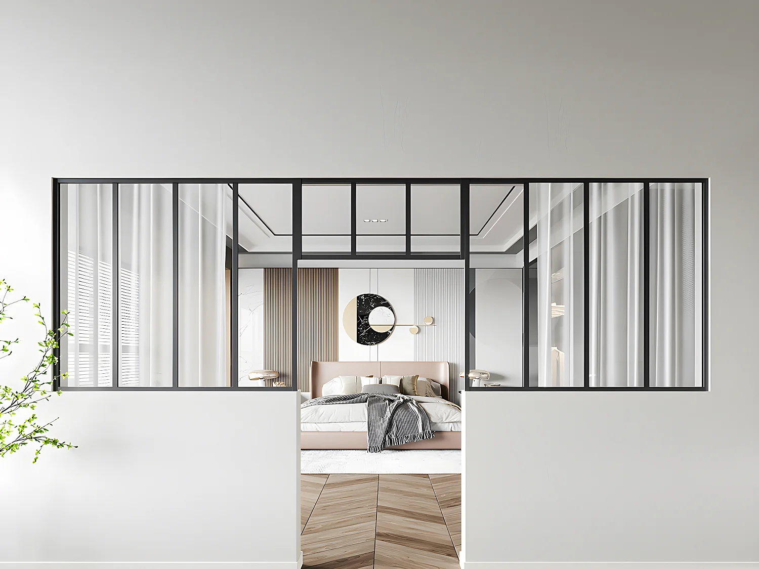 Conjunto de 2 divisórias atelier com divisória envidraçada alumínio termolacado 2x C120 x A105 + C83 x A40 cm preto - BAYVIEW