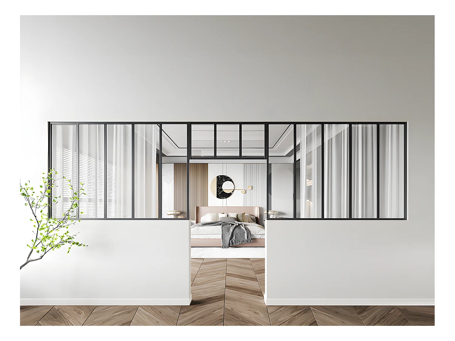 Lot de 2 verrières atelier avec imposte en aluminium thermolaqué - 2 x L150 x H105 + L83 x H40 cm - Noir - BAYVIEW