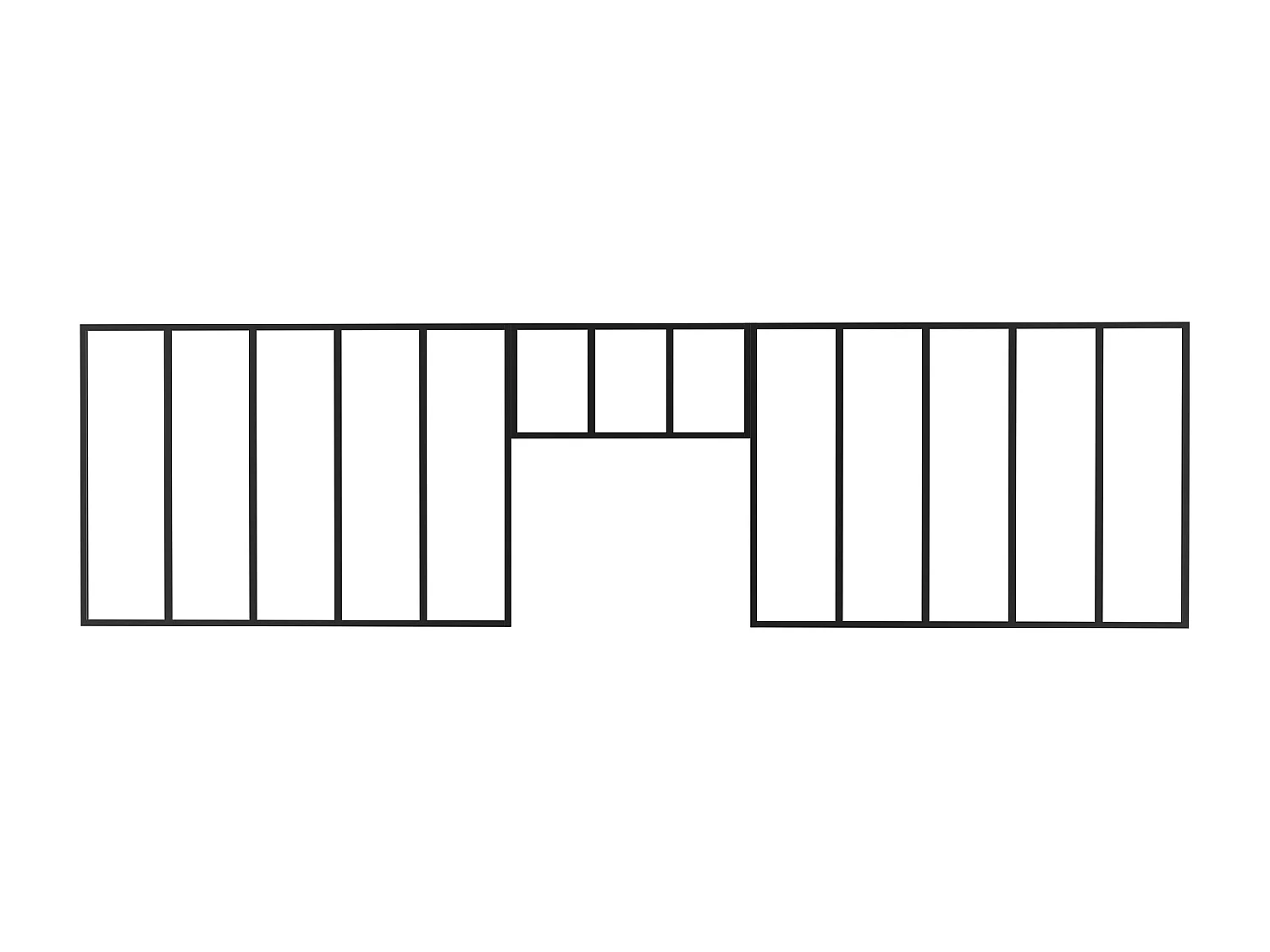 Vetrata atelier con sopraluce 2xL150xH105 + L83xH40cm in Alluminio termolaccato Nero - Lotto di 2 - BAYVIEW