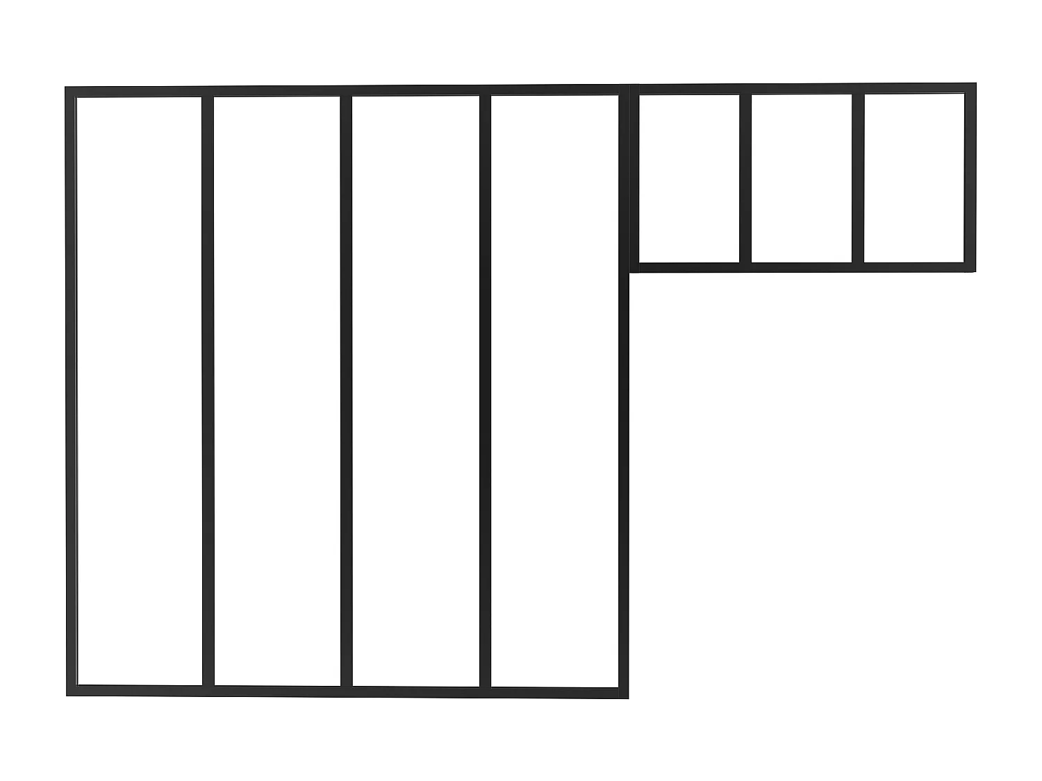 Przeszklona ścianka industrialna z nadświetlem z aluminium malowanego proszkowo - szer. 120 x wys. 130 + szer. 73 x wys. 40 cm - Czarny - BAYVIEW