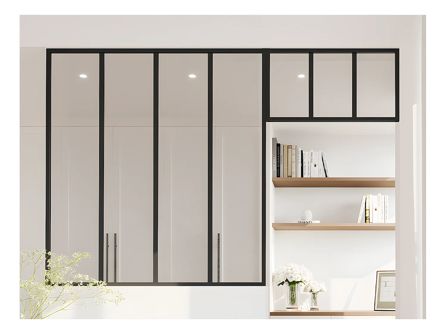 Verrière atelier avec imposte en aluminium thermolaqué - L120 x H130 + L73 x H40 cm - Noir - BAYVIEW