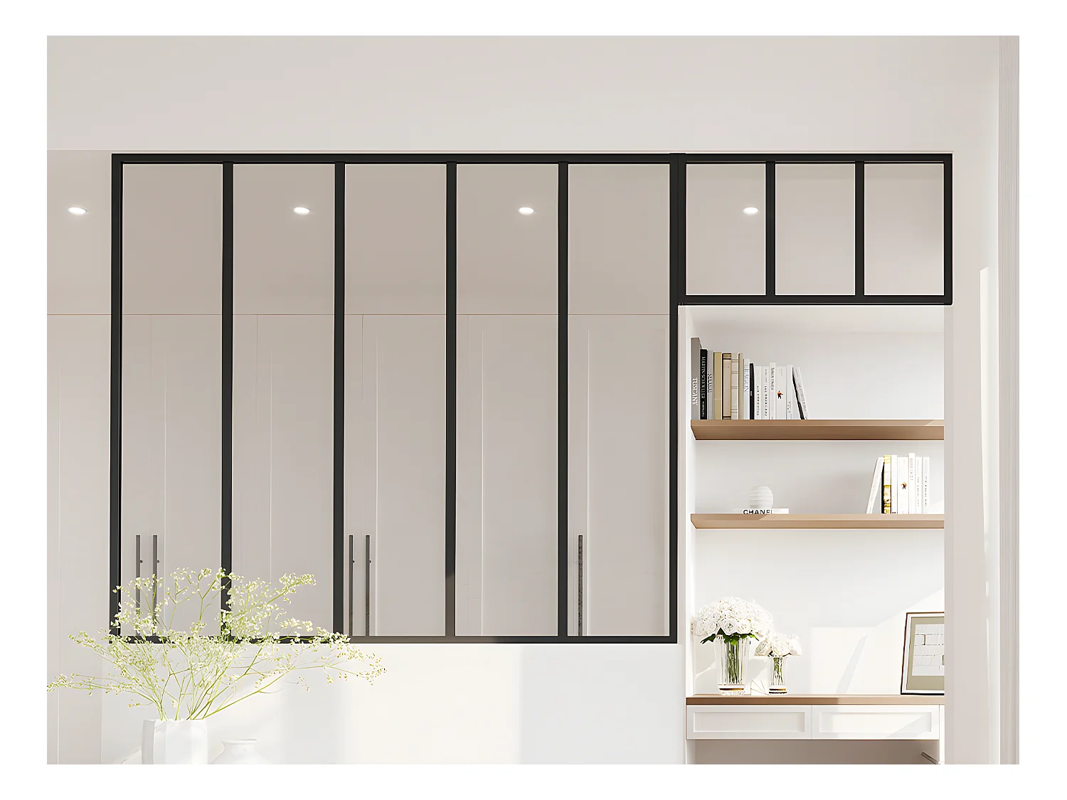 Verrière atelier avec imposte en aluminium thermolaqué - L150 x H130 + L73 x H40 cm - Noir - BAYVIEW