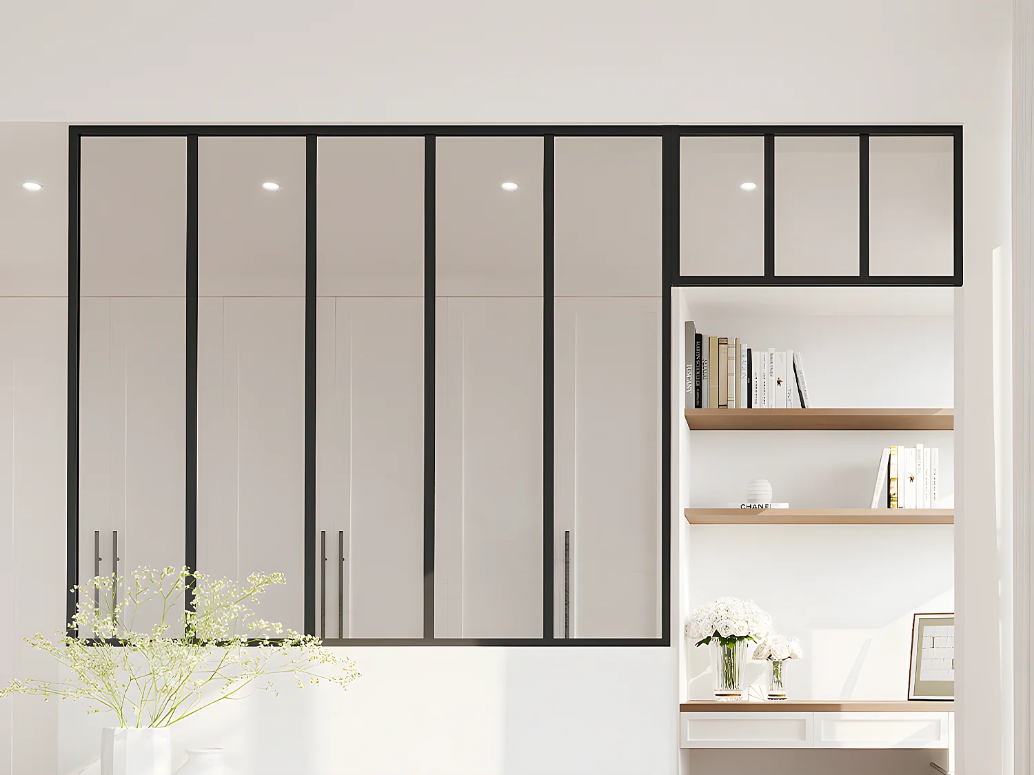 Verrière atelier avec imposte en aluminium thermolaqué - L150 x H130 + L73 x H40 cm - Noir - BAYVIEW