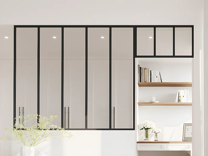 Raam werkplaats van gepoedercoat aluminium -  L150 x H130 + L73 x H40 cm - Zwart - BAYVIEW