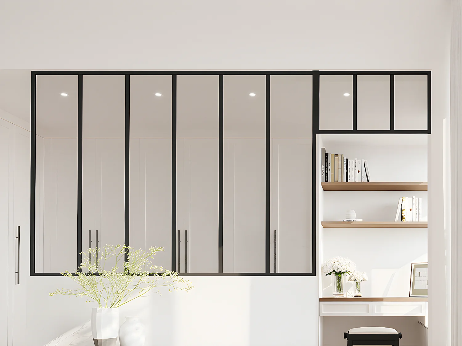 Verrière atelier avec imposte en aluminium thermolaqué - L180 x H130 + L73 x H40 cm - Noir - BAYVIEW