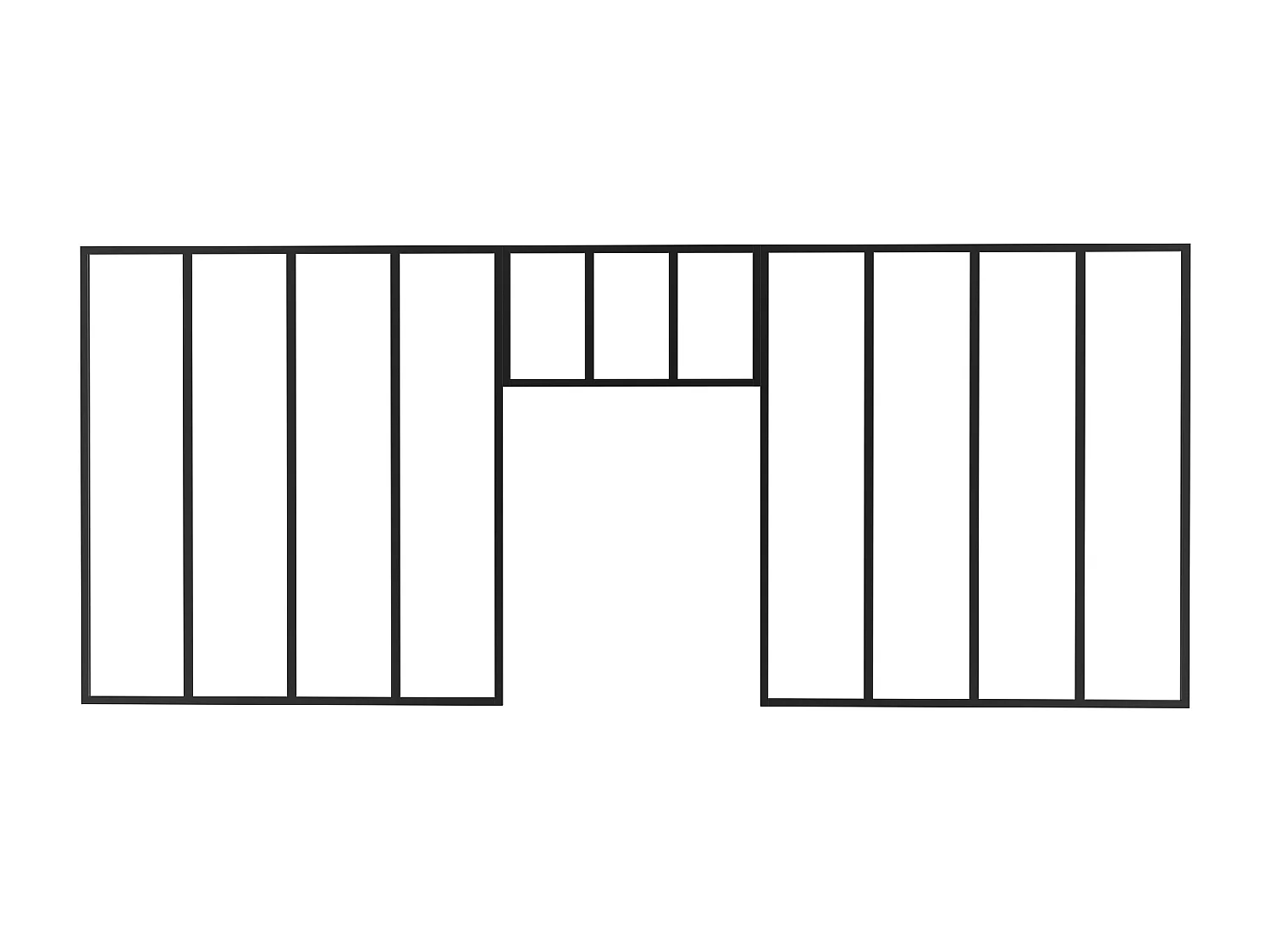 Zestaw 2 przeszklonych ścianek industrialnych z nadświetlem z aluminium malowanego proszkowo - 2 x szer. 120 x wys. 130 + szer. 73 x wys. 40 cm - Czarny - BAYVIEW