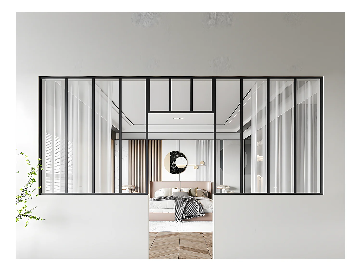 Lot de 2 verrières atelier avec imposte en aluminium thermolaqué - 2 x L120 x H130 + L73 x H40 cm - Noir - BAYVIEW