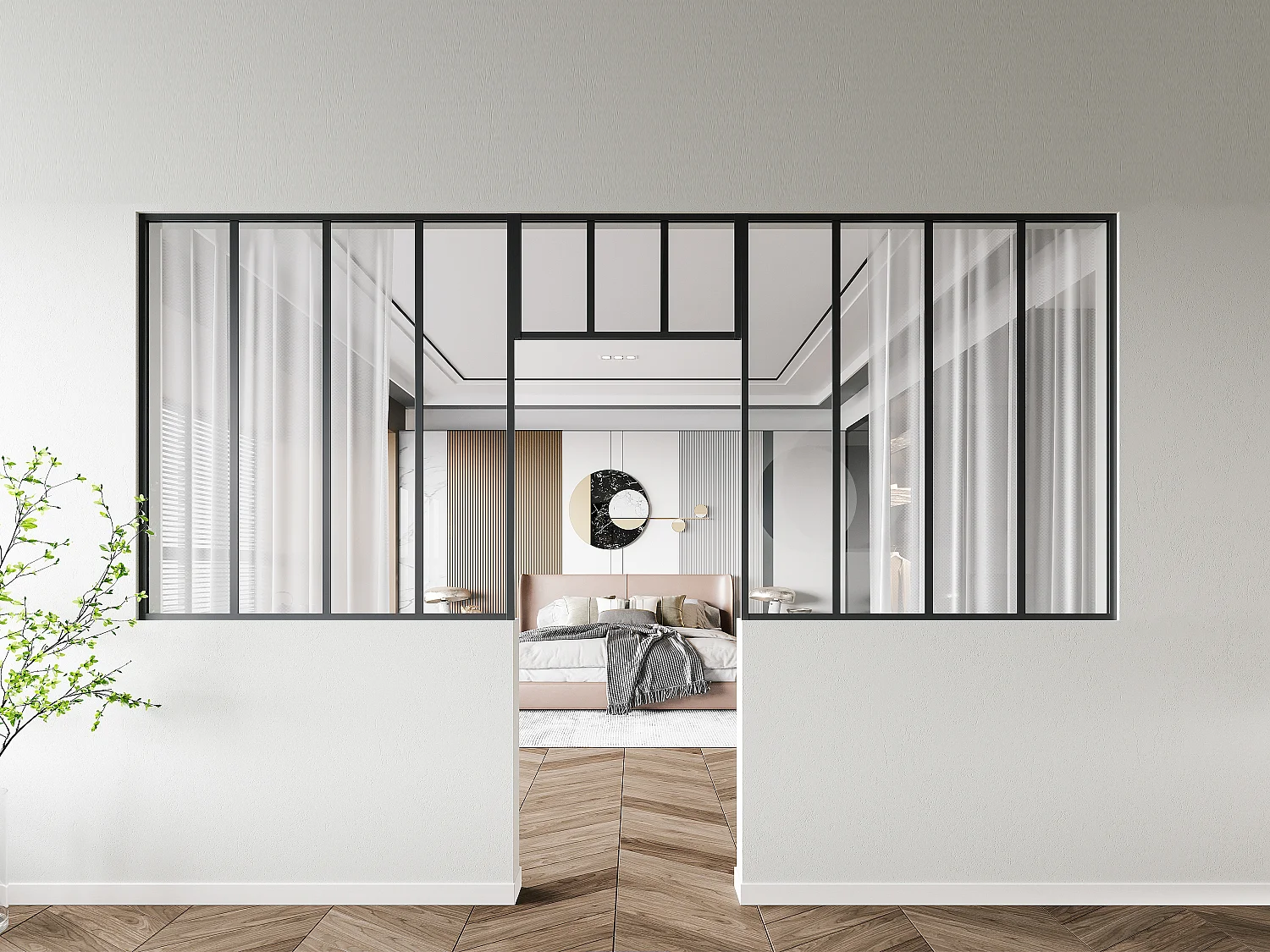 Lot de 2 verrières atelier avec imposte en aluminium thermolaqué - 2 x L120 x H130 + L73 x H40 cm - Noir - BAYVIEW