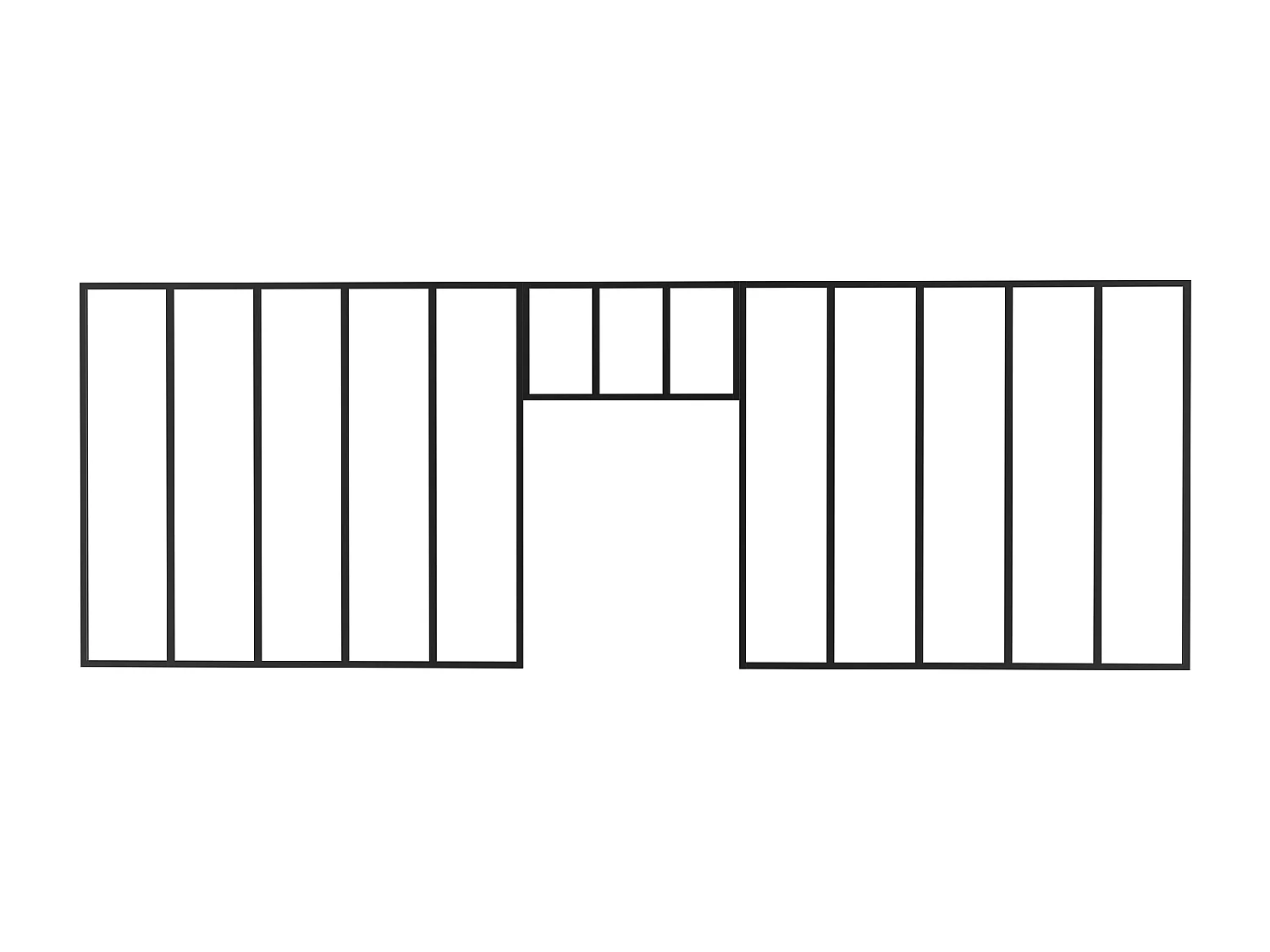 Zestaw 2 przeszklonych ścianek industrialnych z nadświetlem z aluminium malowanego proszkowo - 2 x szer. 150 x wys. 130 + szer. 73 x wys. 40 cm - Czarny - BAYVIEW