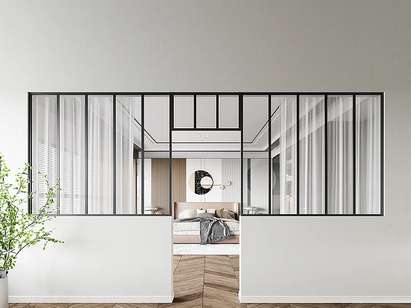 Lot de 2 verrières atelier avec imposte en aluminium thermolaqué - 2 x L150 x H130 + L73 x H40 cm - Noir - BAYVIEW