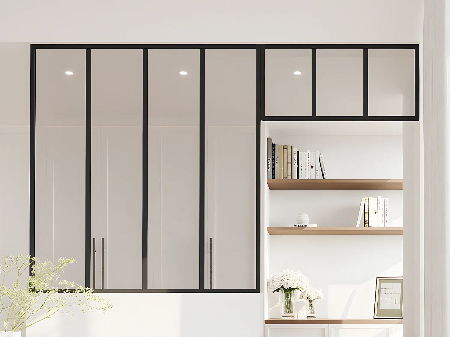 Verrière atelier avec imposte en aluminium thermolaqué - L120 x H130 + L83 x H40 cm - Noir - BAYVIEW