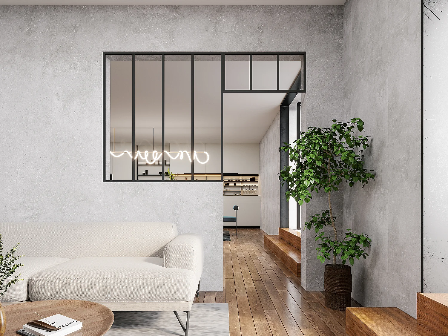 Atelier-Glaswand mit Oberlicht - thermolackiertes Aluminium - 120 x 130 + 83 x 40 cm - Schwarz - BAYVIEW