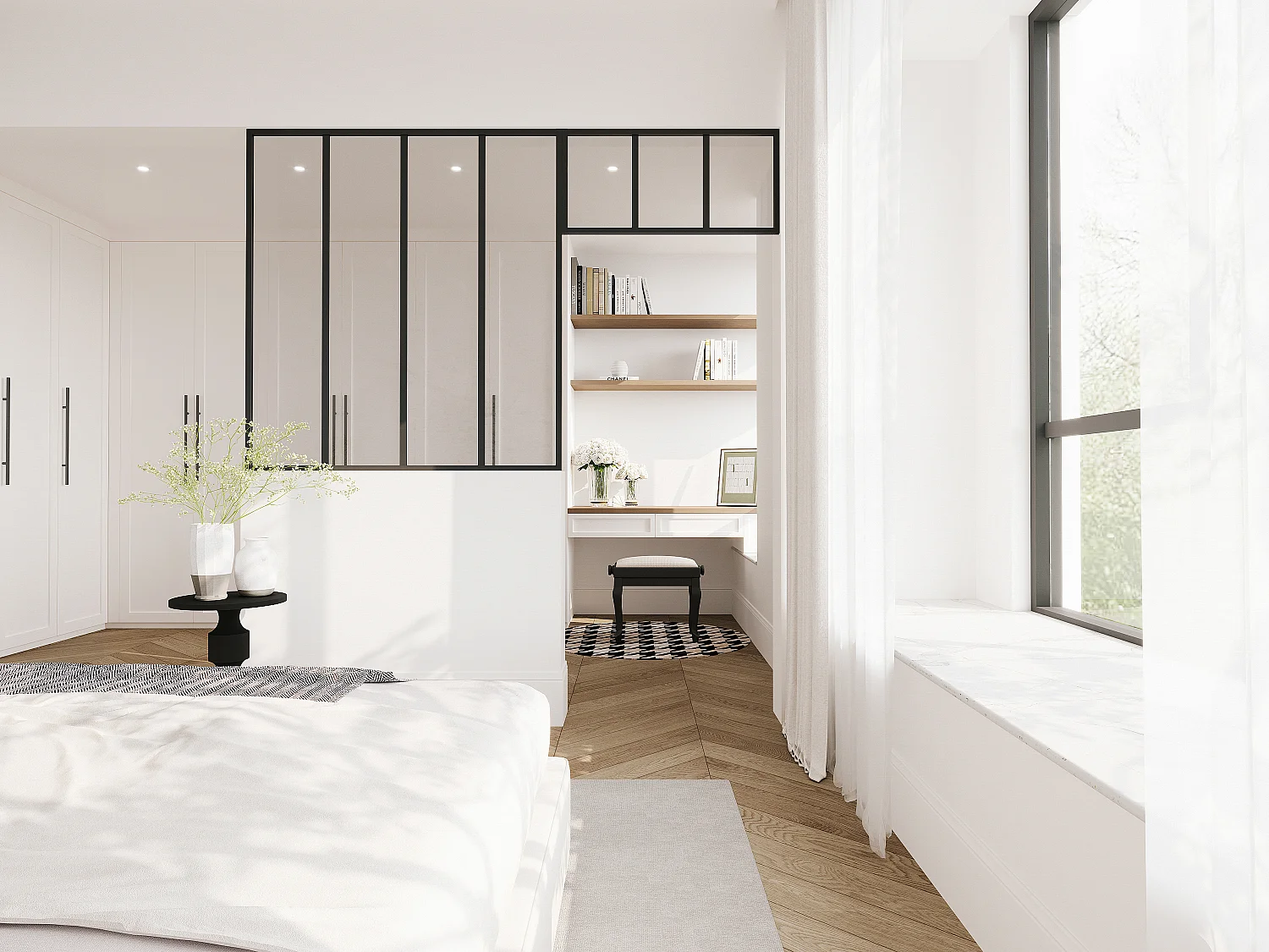 Raam werkplaats van gepoedercoat aluminium -  L120 x H130 + L83 x H40 cm - Zwart - BAYVIEW