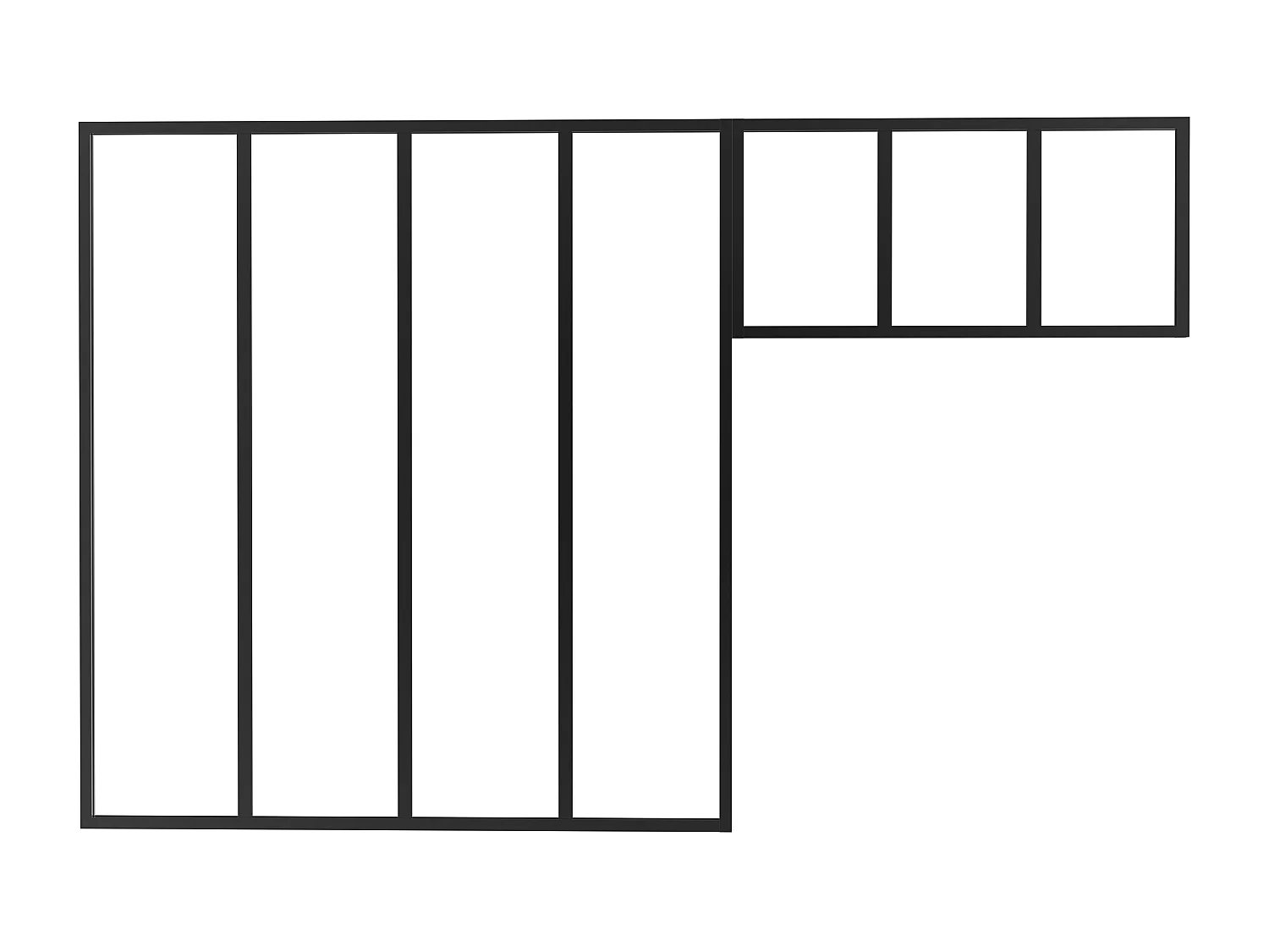 Verkstedsglassvegg med overlys i pulverlakkert aluminium - B120 x H130 + B83 x H40 cm - Svart - BAYVIEW