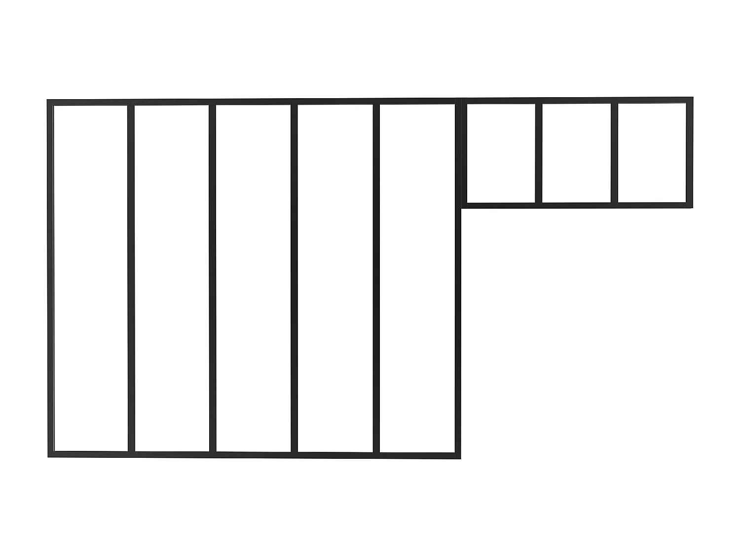 Cristalera estilo taller con travesaño de aluminio termolacado - Ancho 150 x Alt. 130 + Ancho 83 x Alt. 40 cm - Negro - BAYVIEW