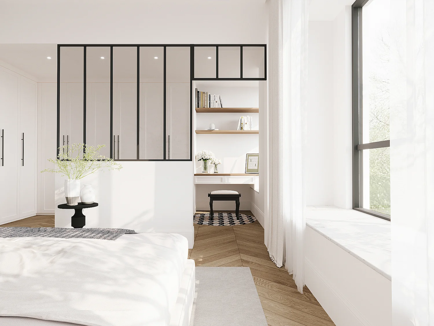 Cristalera estilo taller con travesaño de aluminio termolacado - Ancho 150 x Alt. 130 + Ancho 83 x Alt. 40 cm - Negro - BAYVIEW