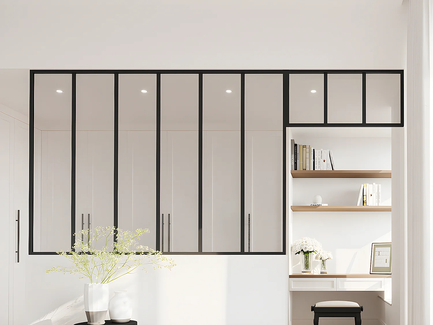 Verrière atelier avec imposte en aluminium thermolaqué - L180 x H130 + L83 x H40 cm - Noir - BAYVIEW