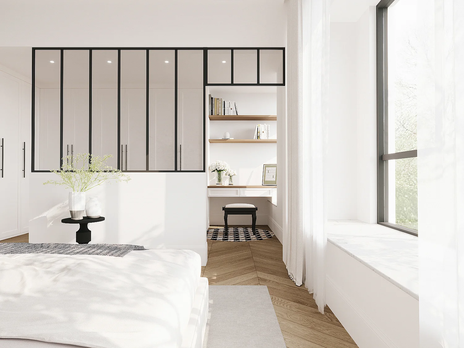 Verrière atelier avec imposte en aluminium thermolaqué - L180 x H130 + L83 x H40 cm - Noir - BAYVIEW
