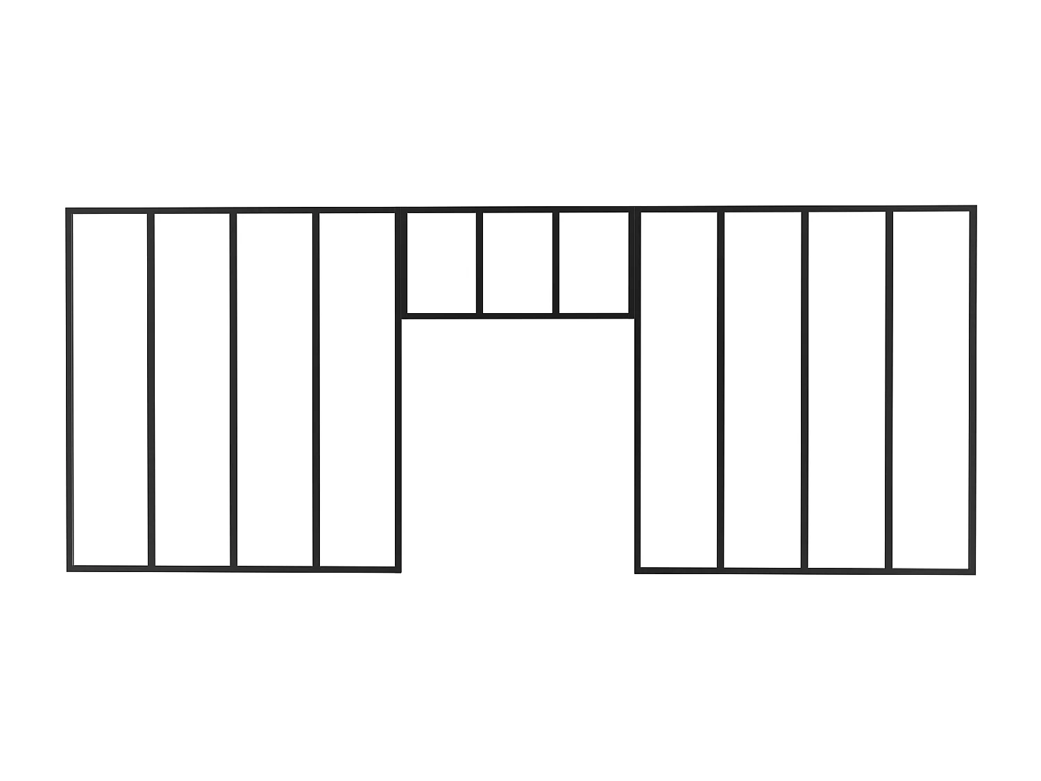 Set med 2 verkstadsfönster med överljus i pulverlackerad aluminium - 2 x B120 x H130 + B83 x H40 cm - Svart - BAYVIEW