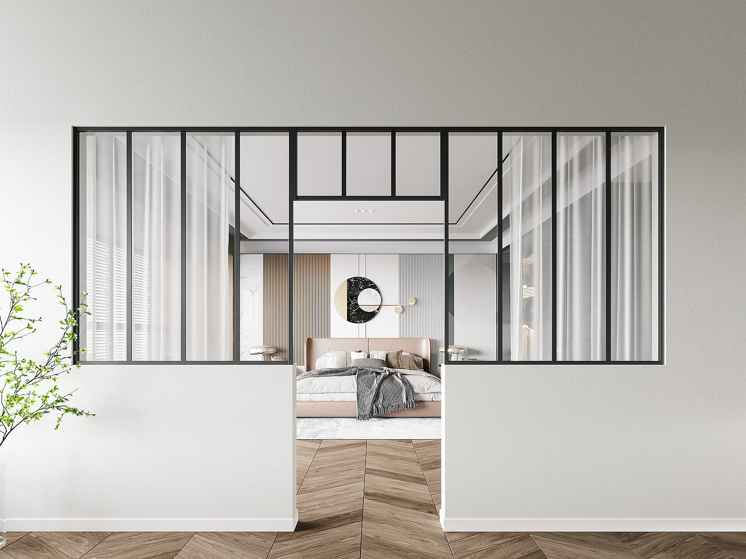 Lot de 2 verrières atelier avec imposte en aluminium thermolaqué - 2 x L120 x H130 + L83 x H40 cm - Noir - BAYVIEW